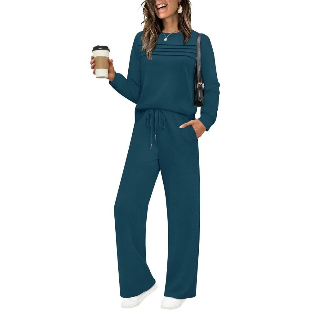 Women's 2 Piece Sets Sweatshirt Casual Travel Outfits Lounge Wide Leg Tracksuit